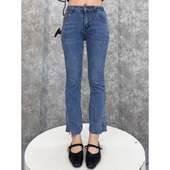 显瘦百搭弹力烟管裤 高腰开叉牛仔裤 修身 薄款 女微喇九分小个子夏季