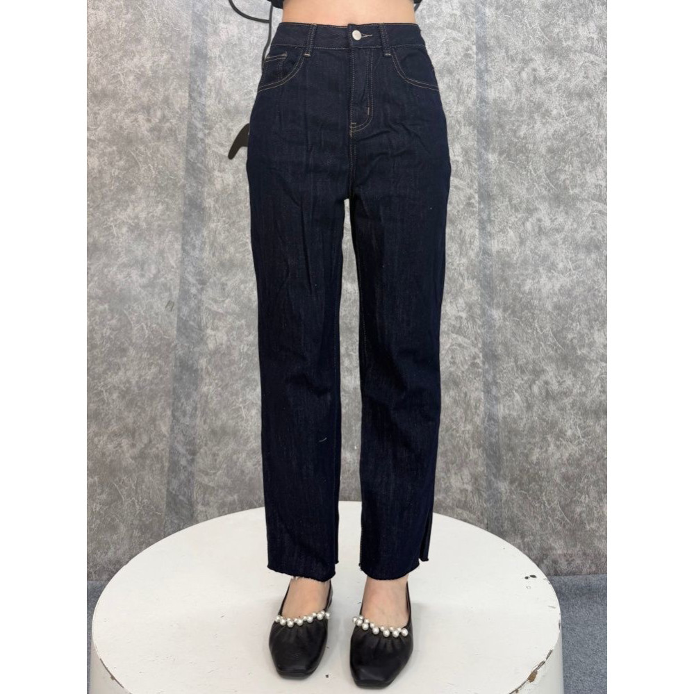 丹宁高腰直筒牛仔裤女2026春秋款毛边烟管法棍裤子冬季磨毛长裤女