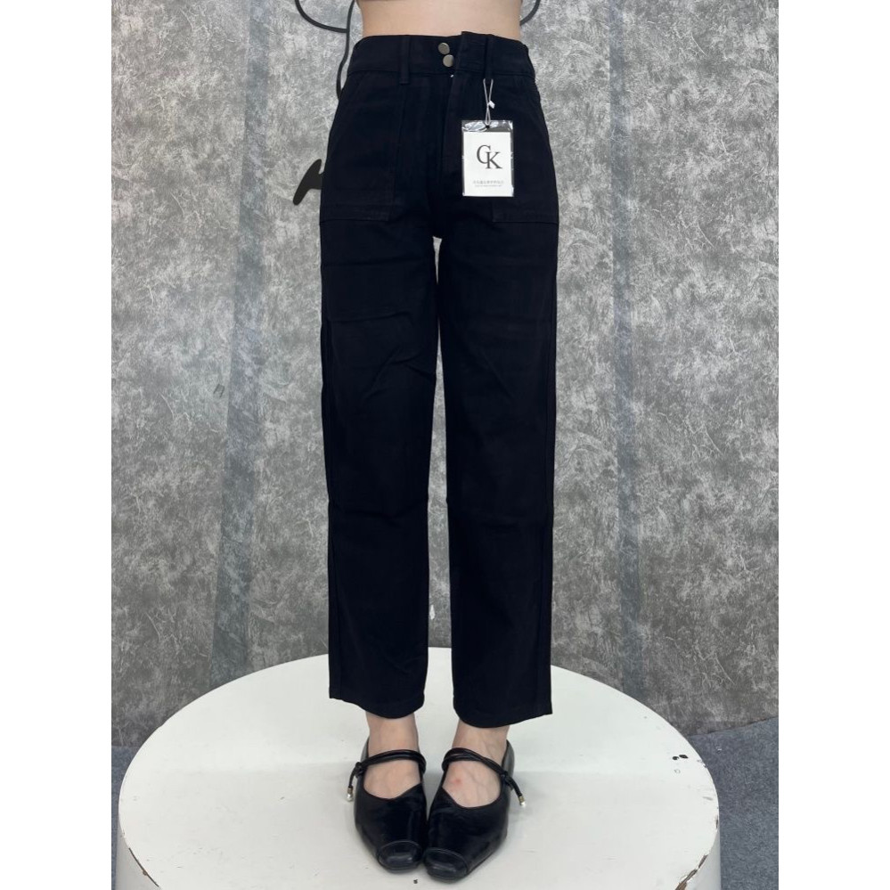 韩版黑色直筒牛仔裤女春夏梨型身材小个子百搭高腰显瘦九分烟管裤