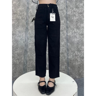 韩版黑色直筒牛仔裤女春夏梨型身材小个子百搭高腰显瘦九分烟管裤