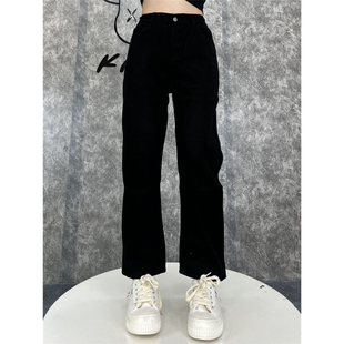 九分老爹裤 韩版 高腰半松紧腰遮胯宽松窄版 冬季 子潮 直筒加绒牛仔裤