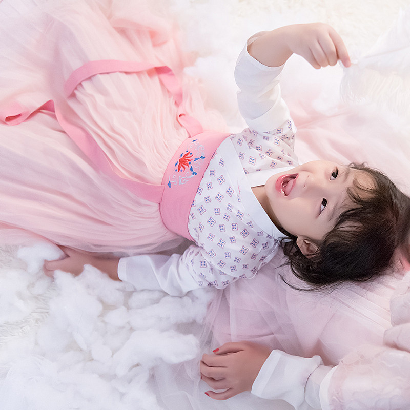 暖暖白霓青阙原创女童装汉服交领半臂连衣裙汉元素日常国风非古装