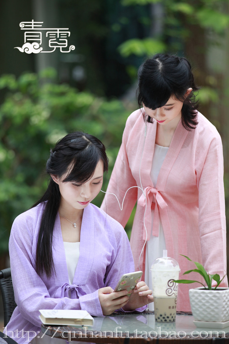 色织青霓女对襟汉服长褙子襦裙原创日常时尚方便纯色春夏秋防晒衫