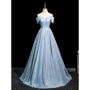 法式晚礼服女2026新款艺考主持人生日毕业成人礼一字肩缎面高级感