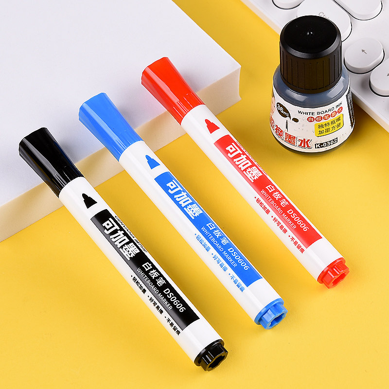 金万年白板笔教师用可加墨水写字易擦写方盖圆头大头记号笔可擦除