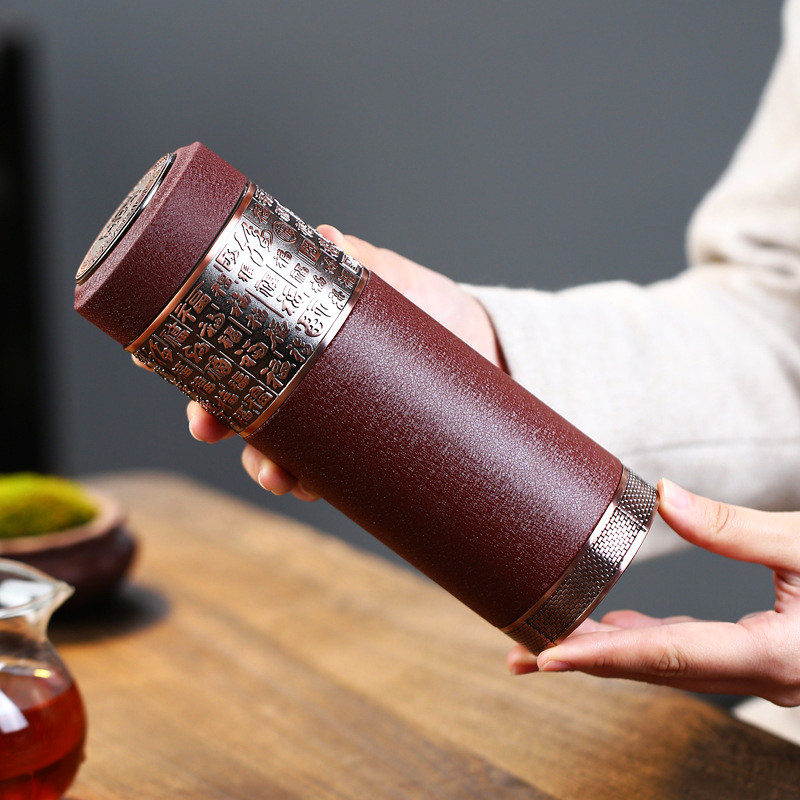 宜兴紫砂保温杯送父母恩师养生茶杯精美浮雕车载办公杯高档水杯男