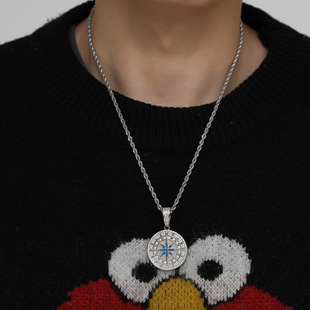 欧美满钻指南针罗盘吊坠男女嘻哈潮流小众设计高级感街头项链饰品