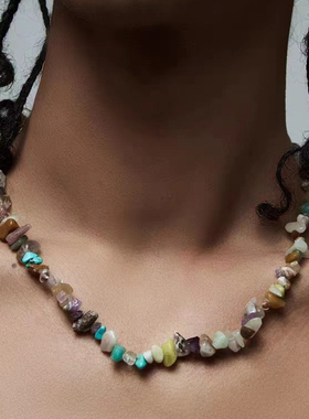 欧美流行嘻哈潮流天然石头项链