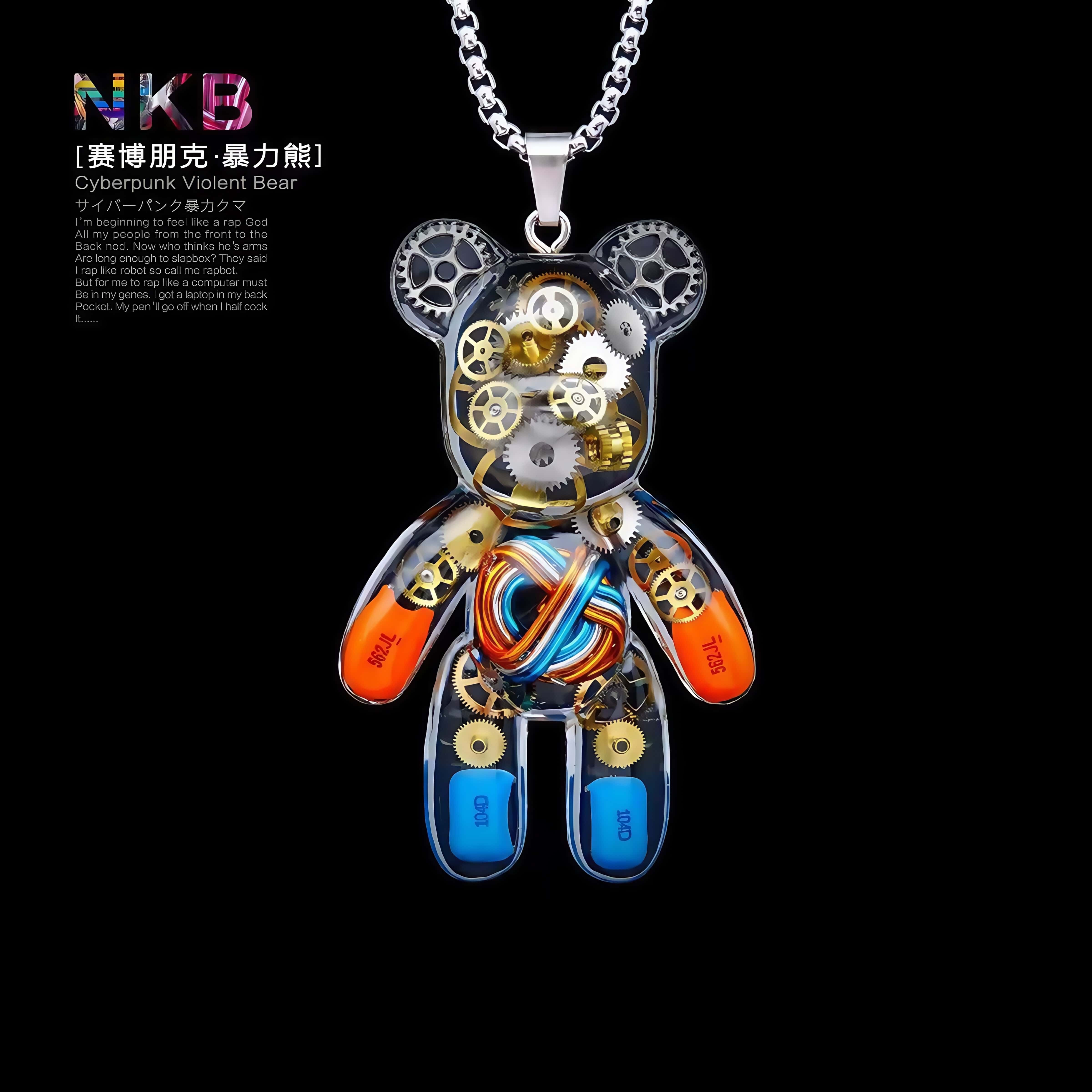 原创暴力小熊项链男赛博朋克饰品网红钥匙扣ins小众吊坠潮流配饰