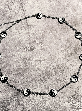 国潮新款拼接太极八卦黑白项链