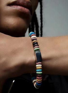 原创ins风彩色火山石钛钢手链