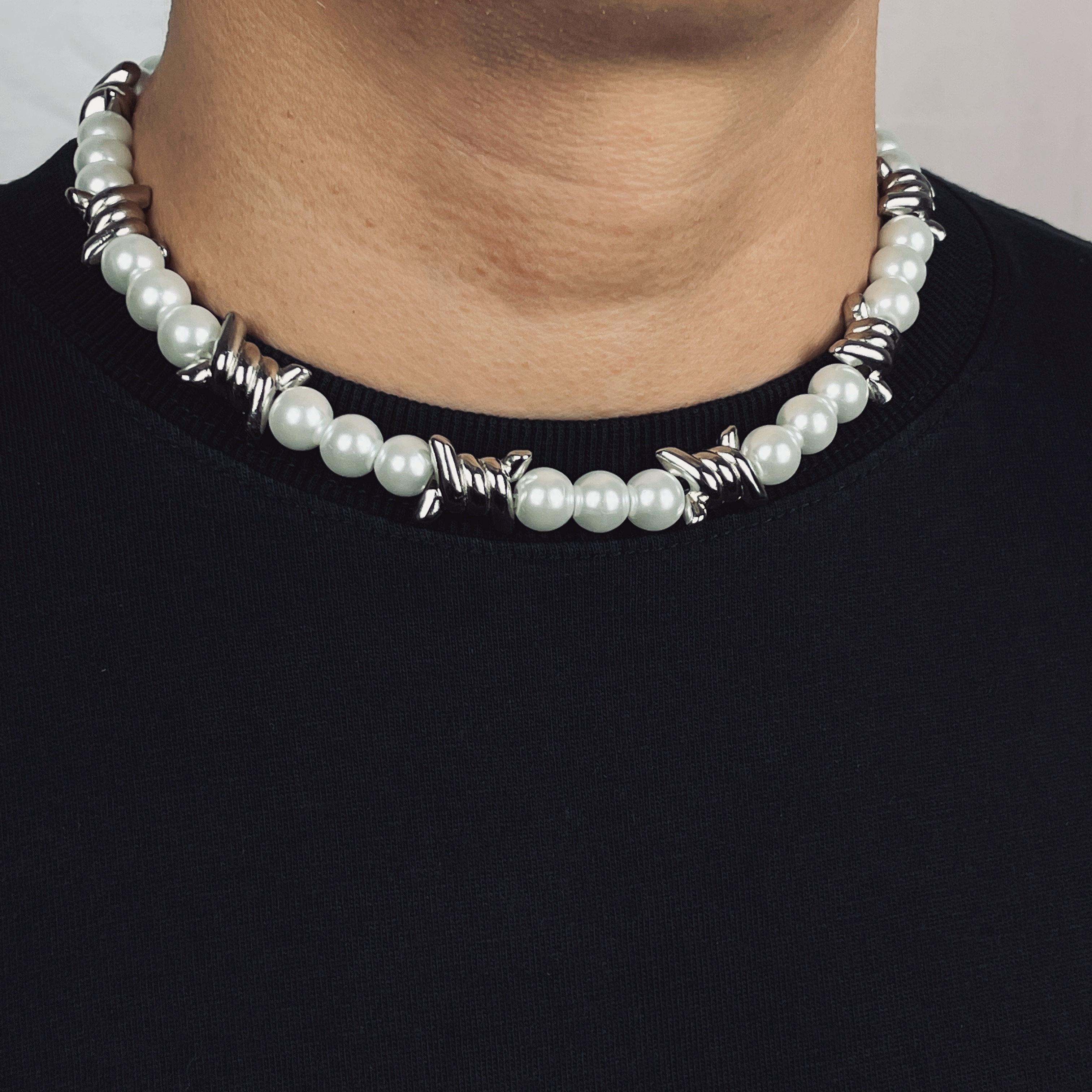 日韩暗黑风小众原创rocky朋克说唱流行珍珠项链ins荆棘刺男女饰品