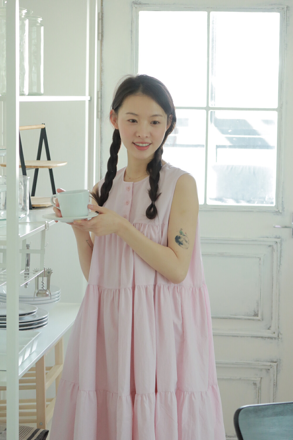 Make档口甜津津！粉色萌妹子！孕妇也可！纯色减龄长款连衣裙