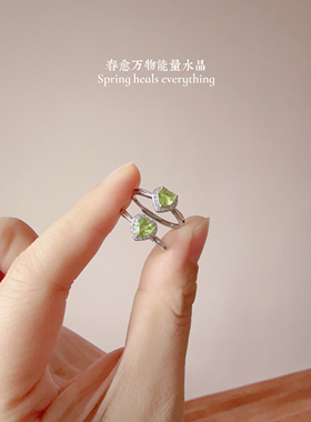 天然橄榄石戒指女日韩简约时尚款清新绿宝石指环礼物