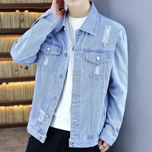春季新款男士牛仔外破洞套时尚潮牌百搭休闲修身潮流帅气学生夹克