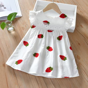 女宝宝刺绣草莓裙子 童装 夏季 儿童洋气公主裙女童连衣裙夏2021新款