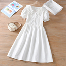 小众设计温柔风白色连衣裙女夏2023年新款 娃娃领成人气质短袖 衬裙