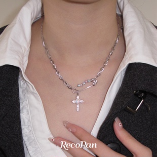 RecoPan少女的祈祷/新品十字架爱心高级感欧泊石吊坠项链锁骨链