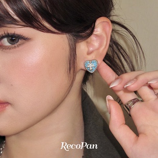 RecoPan蓝色伊甸/原创爱心十字架小众设计蓝松石耳钉耳夹磁吸女