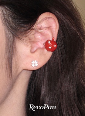 RecoPan兔子苹果新年礼物红色原创寓意好运星星可爱耳骨夹耳夹