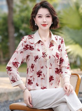 w28中年女装妈妈夏装时尚衬衫宽松上衣中老年春秋c92中式雪纺小衫