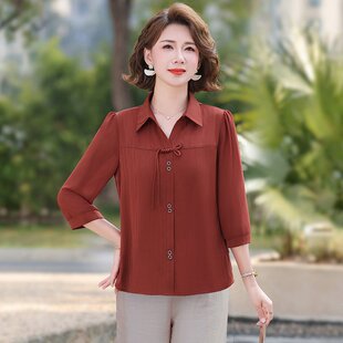 y68中老年洋气妈妈装夏装40衬衫50岁60中年减龄小衫女e03夏季衬衣