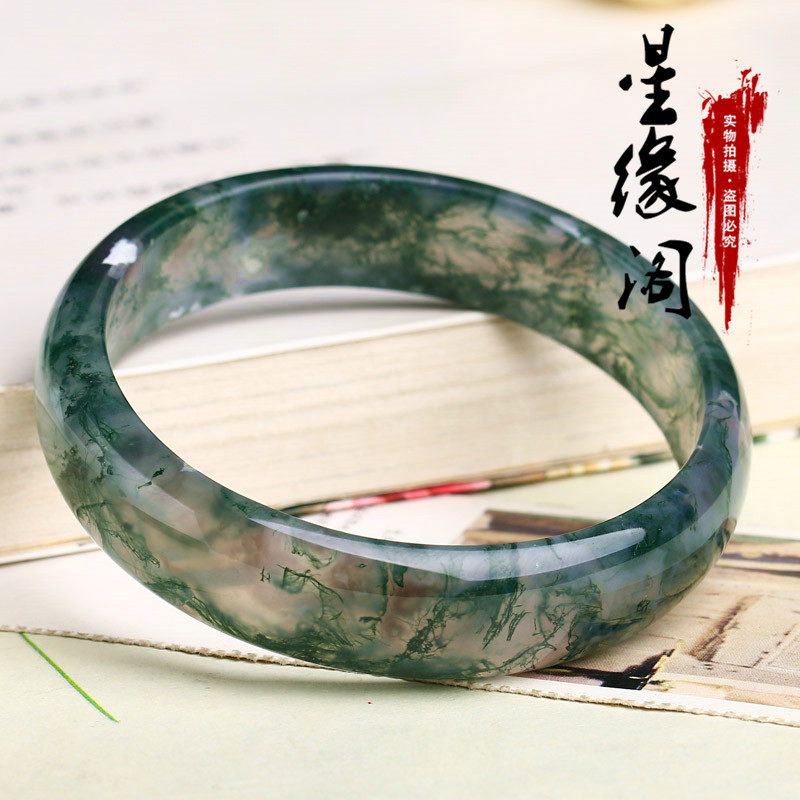 天然水草玛瑙手镯 冰种玉髓手镯时尚百搭女款佩衣服专用手镯