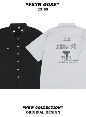 美式奇卡诺chicano穿搭西海岸uzi印花嘻哈oversize五分袖衬衫男潮