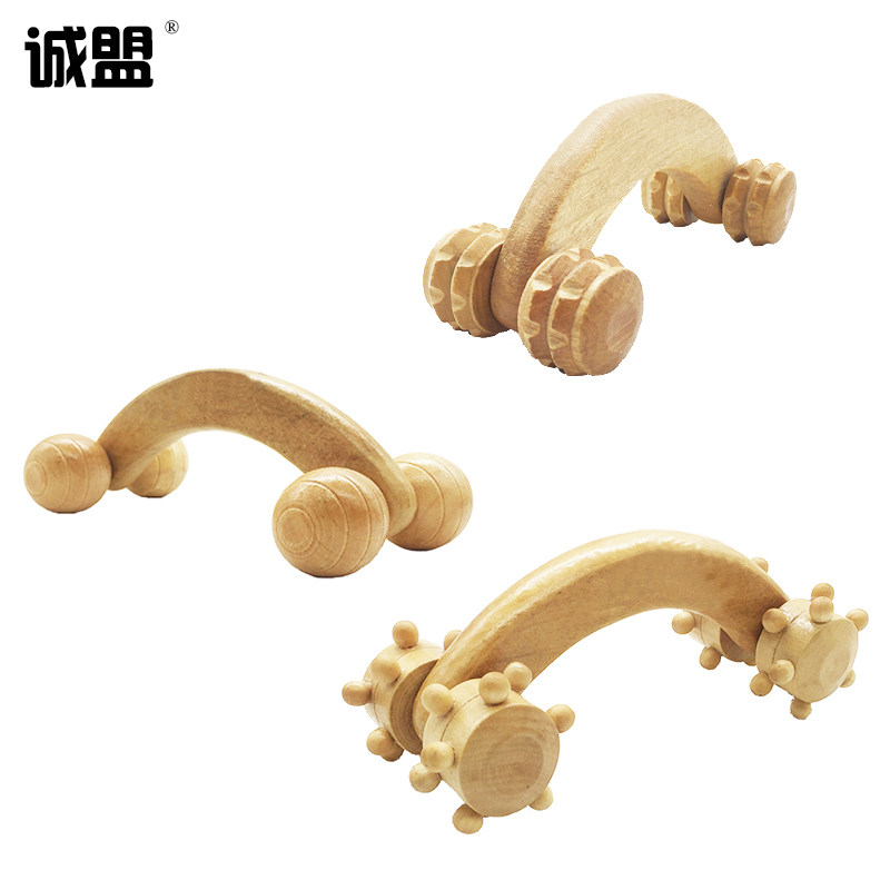 诚盟木质手动按摩器手推式带钉圆形四轮保健按摩仪带齿滚轮瘦腿