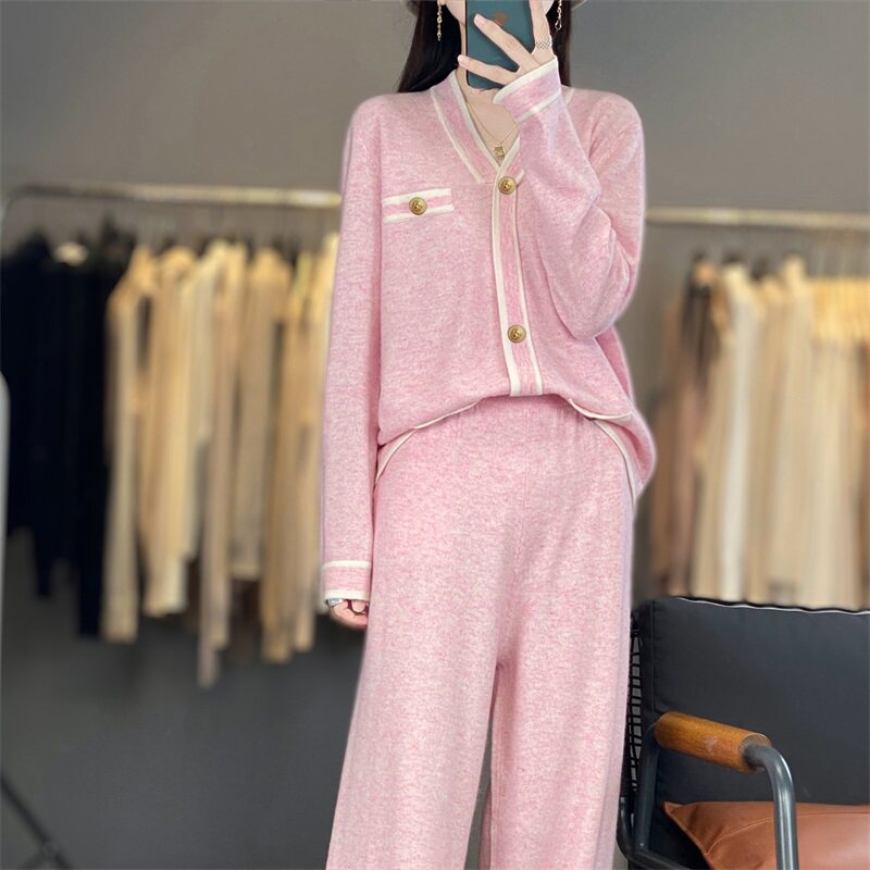 WZ869甜飒小香风!秋冬女100%羊毛针织套装 少女感与高级感两件套