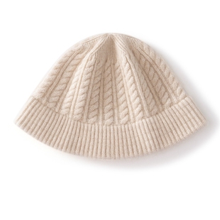 PS406秋冬女士羊绒针织渔夫帽,时尚编织小众设计感文艺风保暖帽