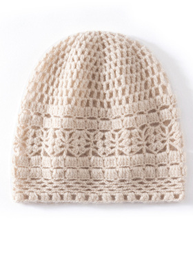 MJ1027秋冬女士羊绒精致钩花针织帽手工编织与温柔质感的完美融合