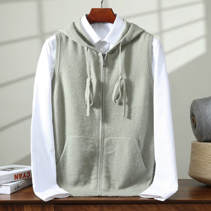 MY531简约高级感男士羊绒连帽针织马甲拉链款+口袋设计松弛感穿搭