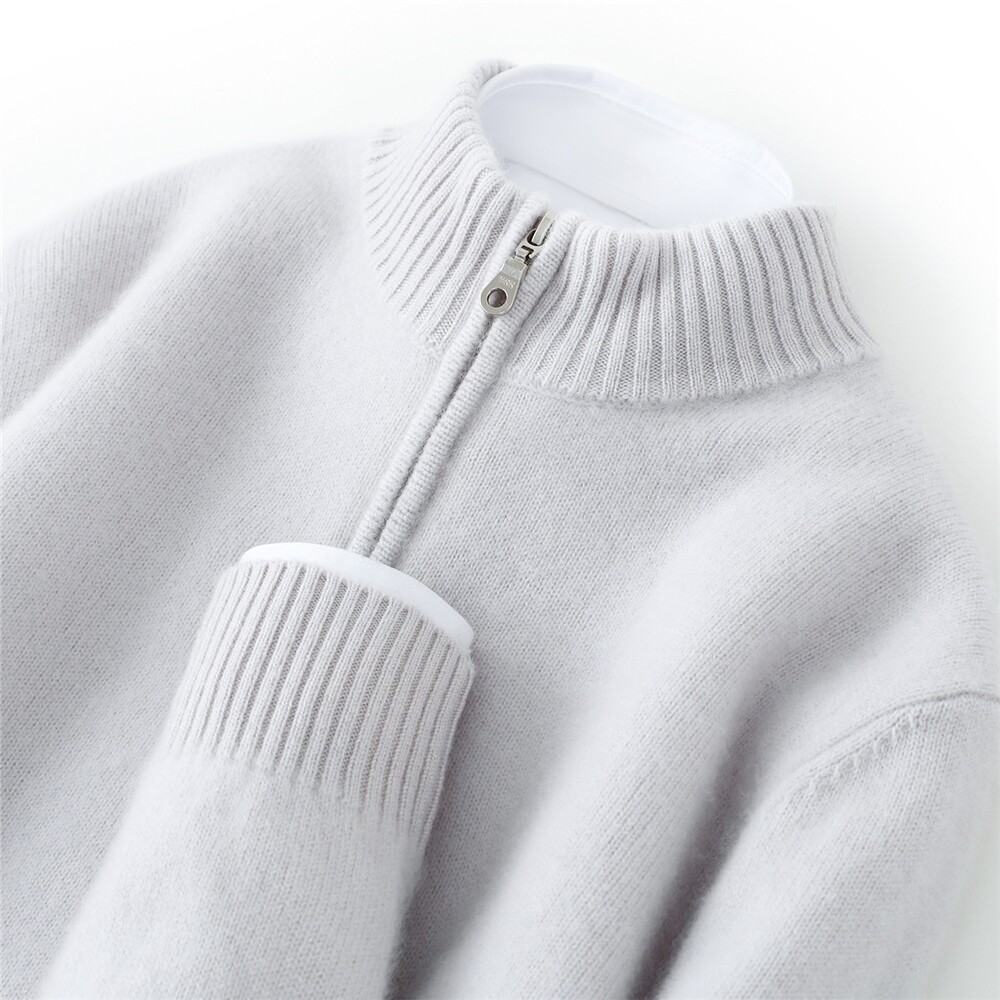 HB8335秋冬男士羊绒针织衫半高领拉链毛衣 蓬松软糯显瘦商务内搭