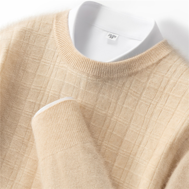 DF9662酒红色圆领羊绒针织衫男秋冬宽松保暖毛衣打底衫商务风上衣