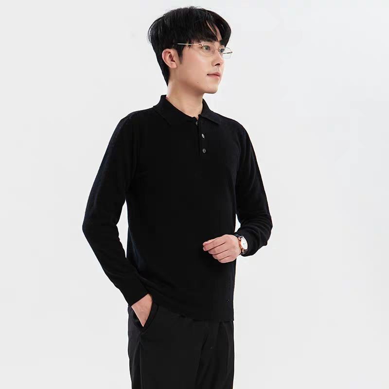 MRJY619秋冬100%羊毛衫男士薄款毛衣提花针织衫翻领韩版百搭