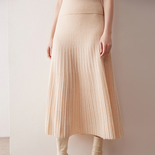 SD8018秋冬坑条羊绒半身裙女高腰针织长裙宽松显瘦垂坠感A字伞裙