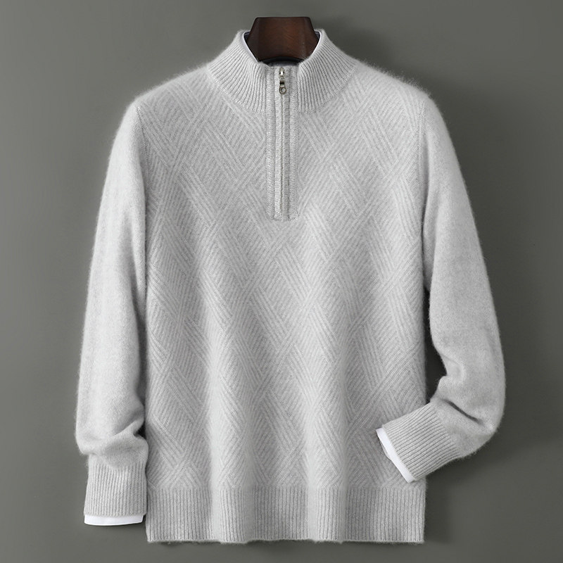 QG605秋冬男士100%羊毛半高领拉链针织衫 软糯亲肤 今日下单立减