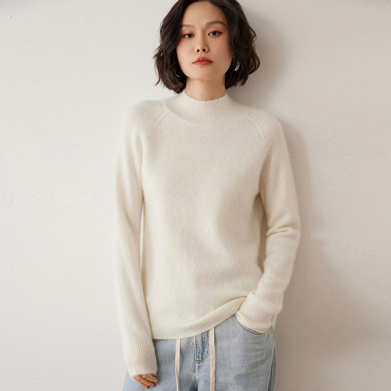 MQL401秋冬半高领羊绒衫女宽松针织温柔风插肩袖套头毛衣打底上衣,女装/女士精品,羊绒衫,淘宝优惠券,粉丝福利购,淘宝优惠卷