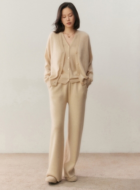 BM58013女士羊绒V领保暖针织衫 开衫+背心  秋冬通勤上衣两件套