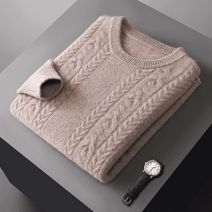 男保暖加厚毛衣 秋冬款 JB108七针双股加厚圆领纽花纯羊毛衫 男士