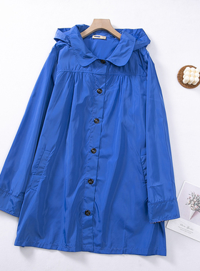 D47-2秋季新款女装亮丽多色中长薄款休闲翻领连帽纯色风衣外套