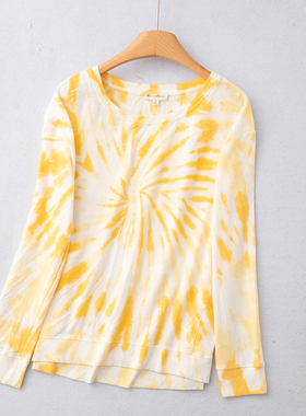 E1-4原单春秋新品女外贸单扎染渐变色圆领宽松长袖针织T恤卫衣