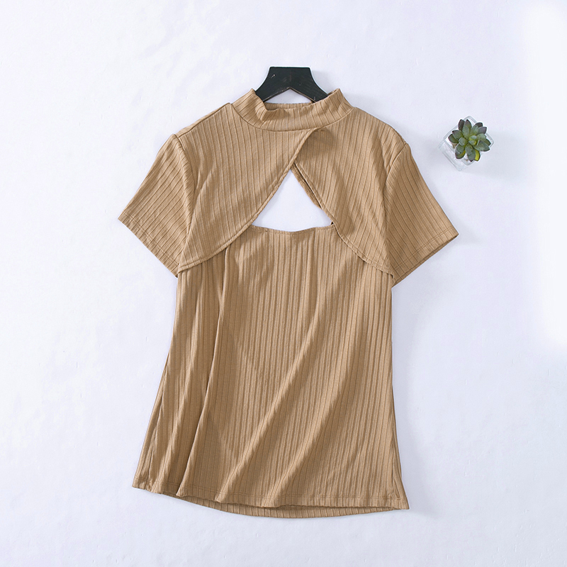 短袖半高领心机镂空性感