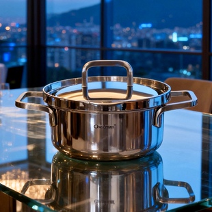 Chockmen18/10不锈钢双耳奶锅全钢盖微压汤锅泡面锅电磁炉燃气灶
