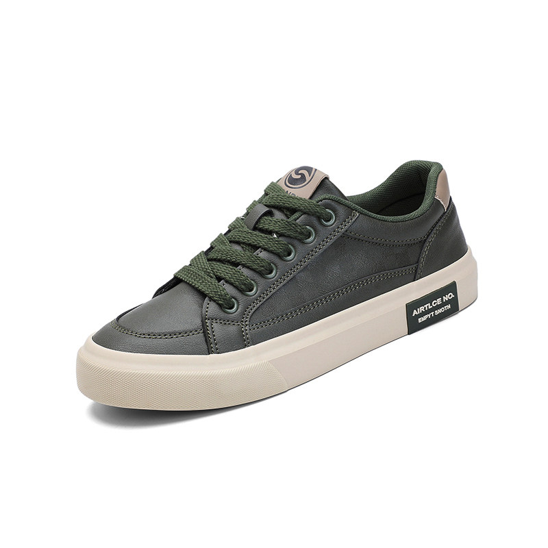 25862闪步男士新款潮流百搭休闲简约皮面春秋季平底系带开车板鞋