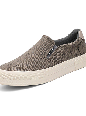 25818闪步男士新款百搭透气春夏秋季休闲一脚蹬懒人开车帆布潮鞋