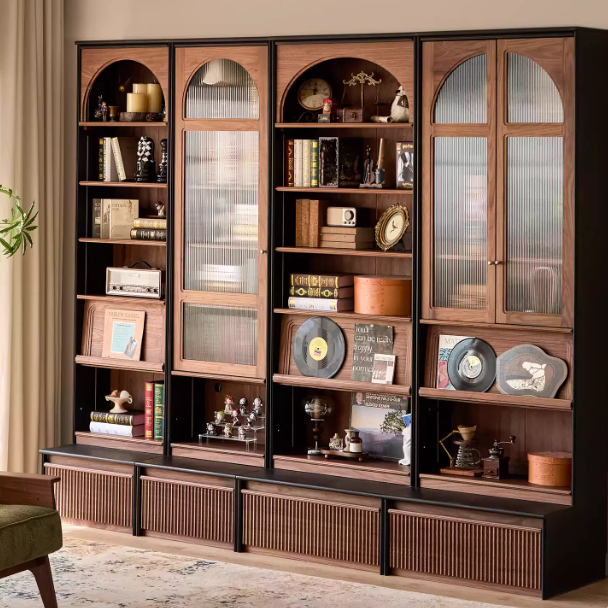 北美黑胡桃木白蜡木撞色满墙组合书柜去客厅化全屋定制全实木书架,住宅家具,组合书柜,淘宝优惠券,粉丝福利购,淘宝优惠卷
