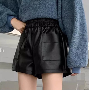 加大码秋冬新款皮短裤女胖mm时尚百搭显瘦阔腿裤A字靴裤pu皮裤女