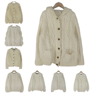 古着vintage孤品羊毛粗线编织麻花豆豆复古纯米色学院风毛衣A81